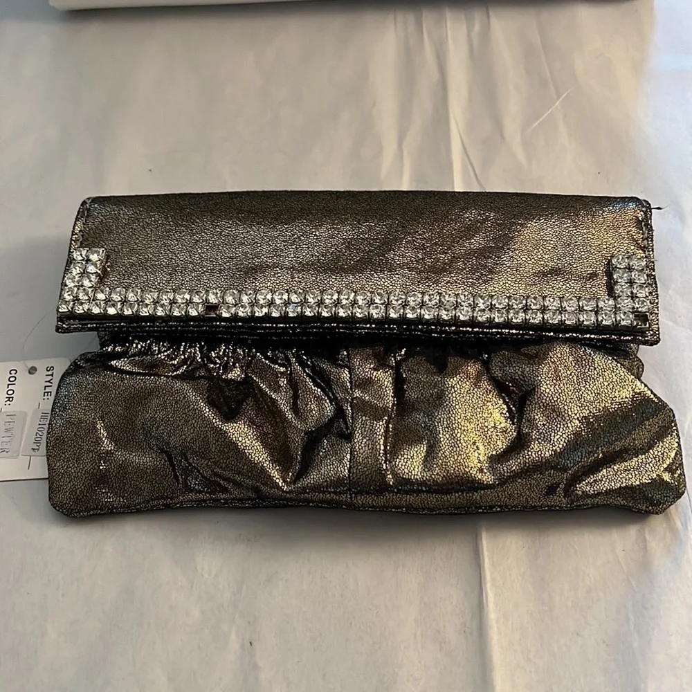 Pewter / rhinestone formal night flap pewter clutch‎ bag